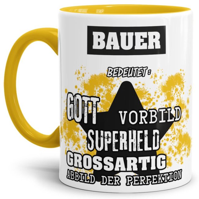 Gelbe Berufe Tasse bedruckt mit Spruch für einen Bauer - das besondere und individuelle Geschenk für einen Mann der seinen Job gut macht. Ein...