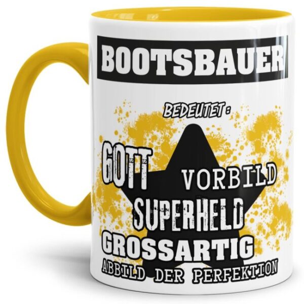 Gelbe Berufe Tasse bedruckt mit Spruch für einen Bootsbauer - das besondere und individuelle Geschenk für einen Mann der seinen Job gut macht. Ein...