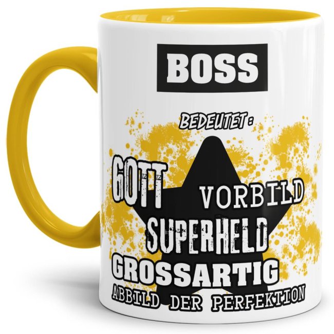 Gelbe Berufe Tasse bedruckt mit Spruch für einen Boss - das besondere und individuelle Geschenk für einen Mann der seinen Job gut macht. Ein toller...