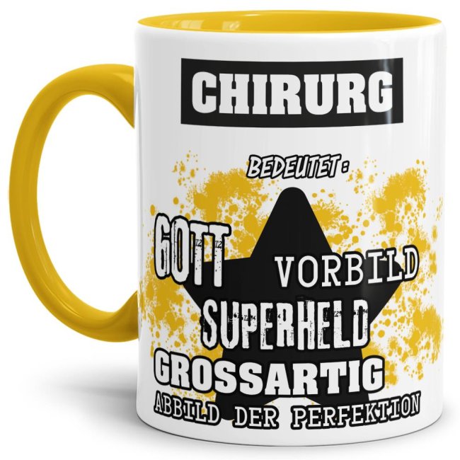 Gelbe Berufe Tasse bedruckt mit Spruch für einen Chirurg - das besondere und individuelle Geschenk für einen Mann der seinen Job gut macht. Ein...