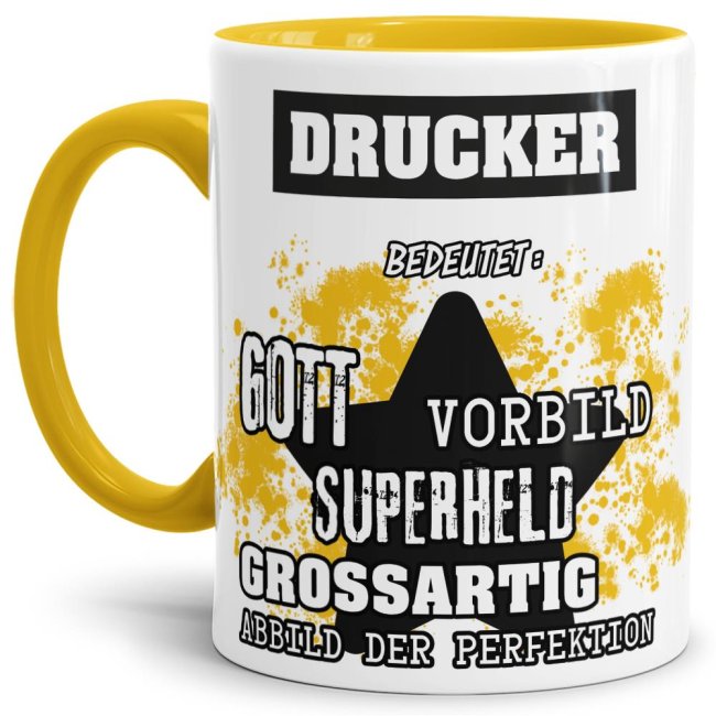 Gelbe Berufe Tasse bedruckt mit Spruch für einen Drucker - das besondere und individuelle Geschenk für einen Mann der seinen Job gut macht. Ein...