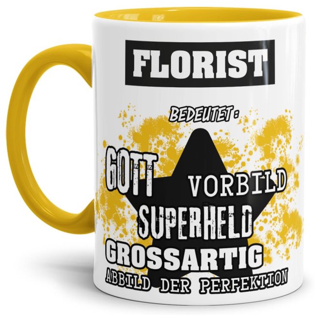 Gelbe Berufe Tasse bedruckt mit Spruch für einen Florist - das besondere und individuelle Geschenk für einen Mann der seinen Job gut macht. Ein...