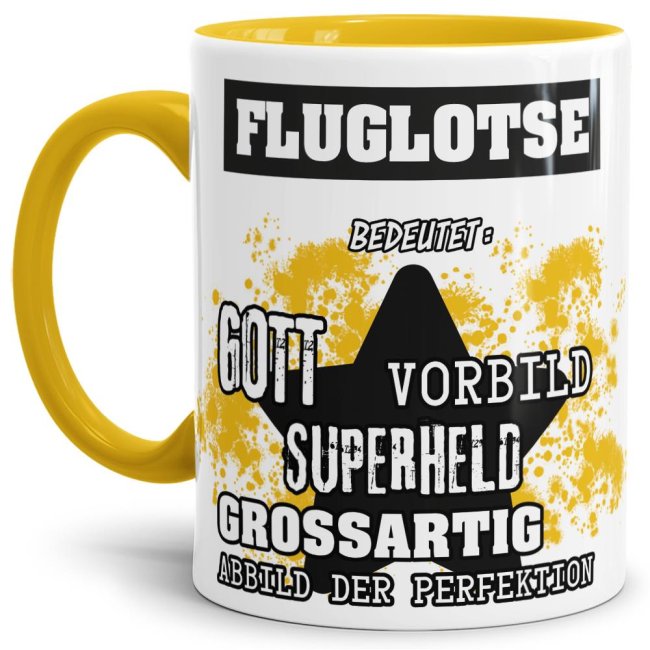 Gelbe Berufe Tasse bedruckt mit Spruch für einen Fluglotse - das besondere und individuelle Geschenk für einen Mann der seinen Job gut macht. Ein...