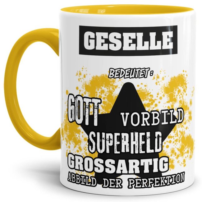 Gelbe Berufe Tasse bedruckt mit Spruch für einen Geselle - das besondere und individuelle Geschenk für einen Mann der seinen Job gut macht. Ein...