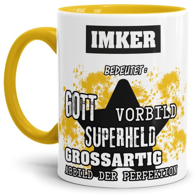 Gelbe Berufe Tasse bedruckt mit Spruch für einen Imker - das besondere und individuelle Geschenk für einen Mann der seinen Job gut macht. Ein...