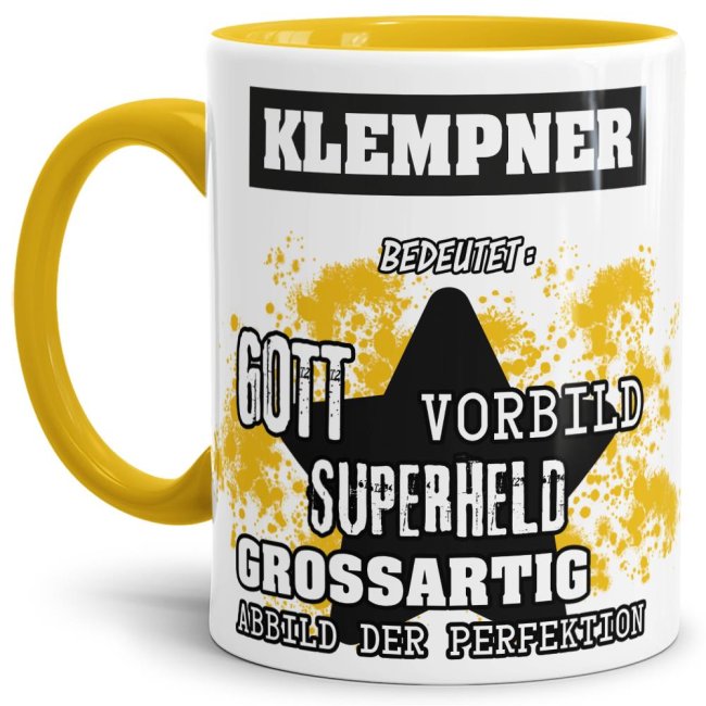 Gelbe Berufe Tasse bedruckt mit Spruch für einen Klempner - das besondere und individuelle Geschenk für einen Mann der seinen Job gut macht. Ein...