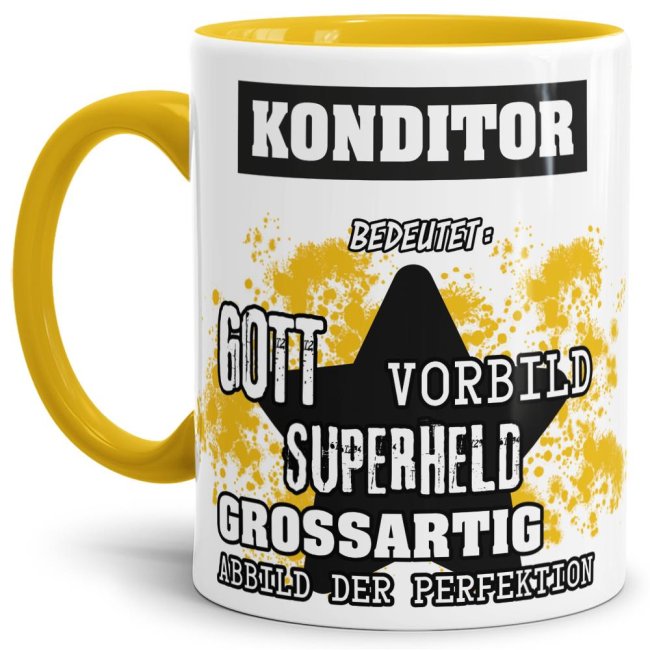 Gelbe Berufe Tasse bedruckt mit Spruch für einen Konditor - das besondere und individuelle Geschenk für einen Mann der seinen Job gut macht. Ein...