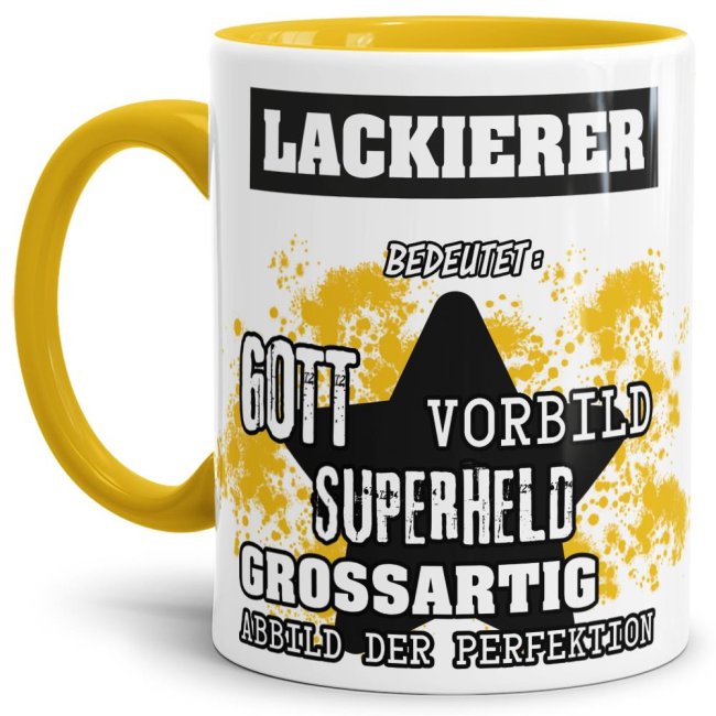 Gelbe Berufe Tasse bedruckt mit Spruch für einen Lackierer - das besondere und individuelle Geschenk für einen Mann der seinen Job gut macht. Ein...