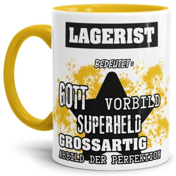 Gelbe Berufe Tasse bedruckt mit Spruch für einen Lagerist - das besondere und individuelle Geschenk für einen Mann der seinen Job gut macht. Ein...