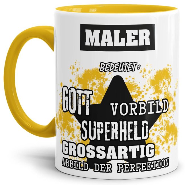 Gelbe Berufe Tasse bedruckt mit Spruch für einen Maler - das besondere und individuelle Geschenk für einen Mann der seinen Job gut macht. Ein...