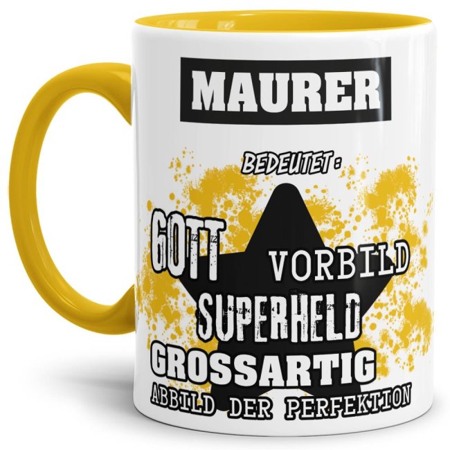 Gelbe Berufe Tasse bedruckt mit Spruch für einen Maurer - das besondere und individuelle Geschenk für einen Mann der seinen Job gut macht. Ein...