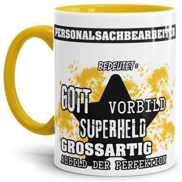 Gelbe Berufe Tasse bedruckt mit Spruch für einen Personalsachbearbeiter - das besondere und individuelle Geschenk für einen Mann der seinen Job gut...