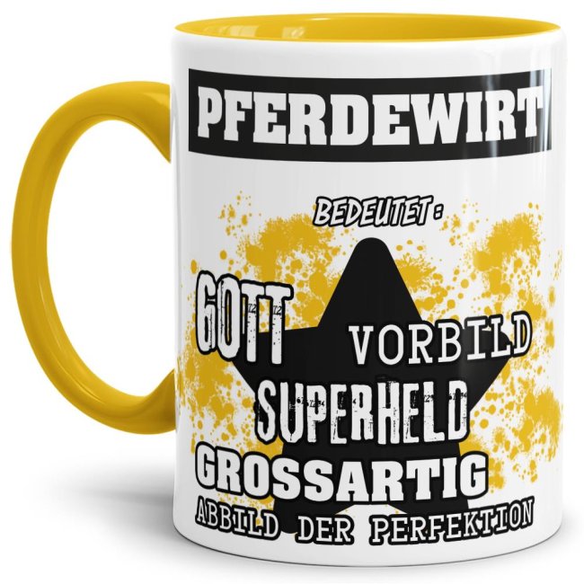 Gelbe Berufe Tasse bedruckt mit Spruch für einen Pferdewirt - das besondere und individuelle Geschenk für einen Mann der seinen Job gut macht. Ein...