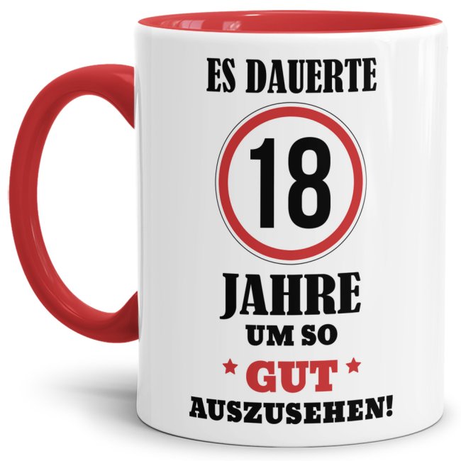 Lustige Tasse als Geburtstagsgeschenk zum 18. Geburtstag aus hochwertiger Keramik. Lustige Geschenkidee zum 18. Geburtstag für Freunde und Familie...