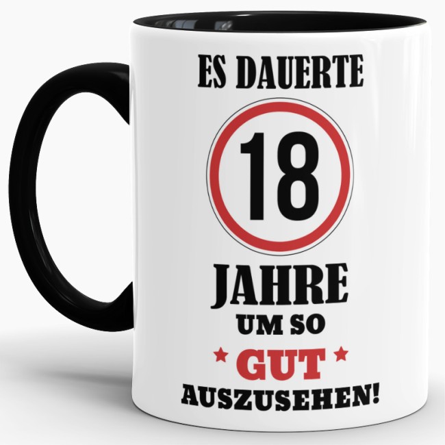 Lustige Tasse als Geburtstagsgeschenk zum 18. Geburtstag aus hochwertiger Keramik. Lustige Geschenkidee zum 18. Geburtstag für Freunde und Familie...