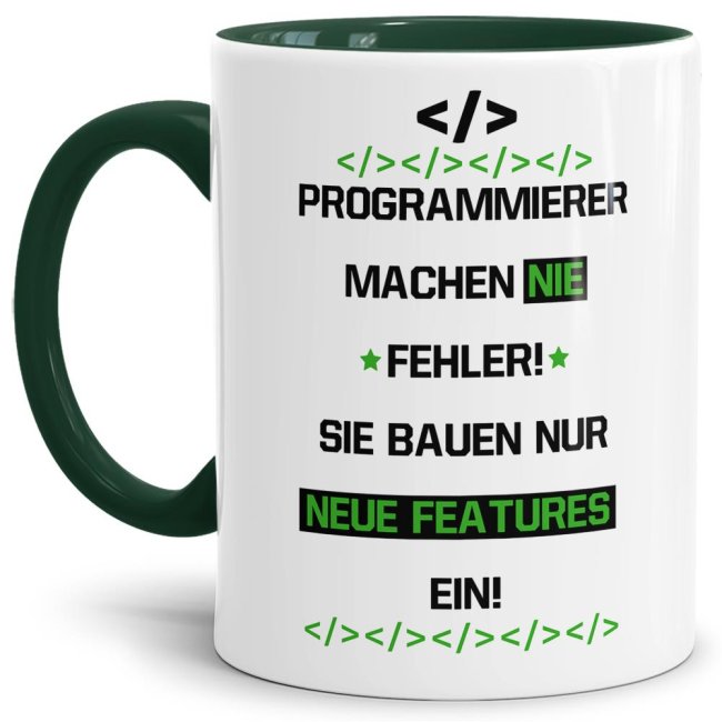 Berufe-Tassen für Programmierer mit lustigem Spruch - Programmierer machen nie Feheler. Der Kaffeebecher als originelle Geschenkidee für ITler