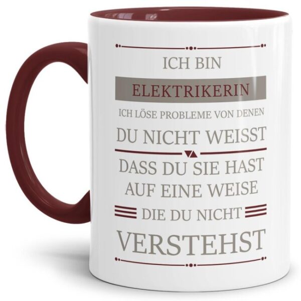 Berufetasse für eine Elektrikerin mit lustigem Spruch als persönliches Geschenk - Ich bin Elektrikerin