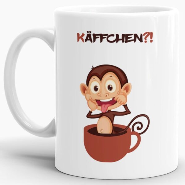 Unsere lustige weiße Kaffeetasse - Käffchen?! - passt in jede Lebenslage und zu jeder Situation