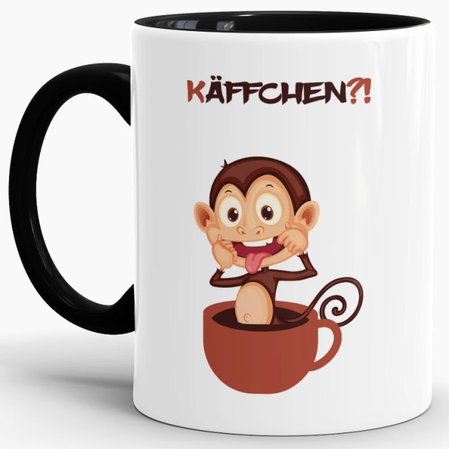 Unsere lustige schwarze Kaffeetasse - Käffchen?! - passt in jede Lebenslage und zu jeder Situation