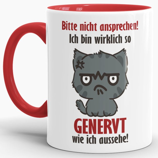 Genervt? Dann passt diese Keramik-Tasse in rot mit lustigem Spruch - Bitte nicht ansprechen! - garantiert zu dir oder zu dem oder der Beschenkten....