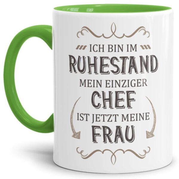 Lustige Tasse für Rentner als Geschenkidee zur Pensionierung - mit dieser witzigen Keramik Tasse - Mein einziger Chef ist jetzt meine Frau - macht...