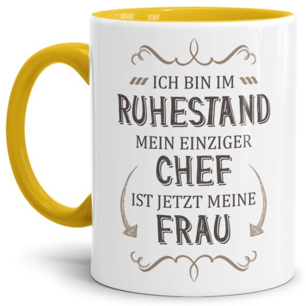 Lustige Tasse für Rentner als Geschenkidee zur Pensionierung - mit dieser witzigen Keramik Tasse - Mein einziger Chef ist jetzt meine Frau - macht...