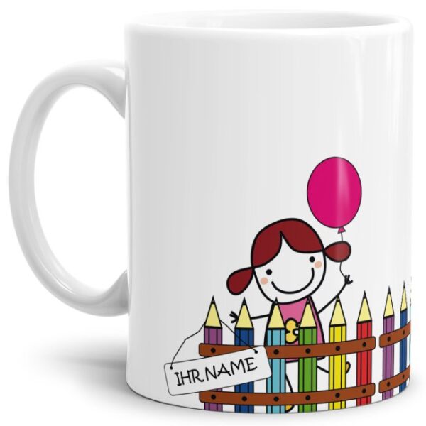 Tasse für Schulanfänger mit Wunschname - das besondere Geschenk für Mädchen zum Schulanfang. Personalisiert mit dem Namen des Schulkindes wird...