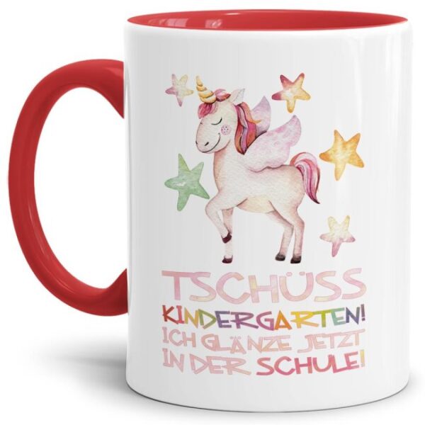 Tasse mit süßem Einhorn und Spruch zum Kitaabschied und zum Schulbeginn. Das persönliche Einschulungsgeschenk besonders für Mädchen weckt die...