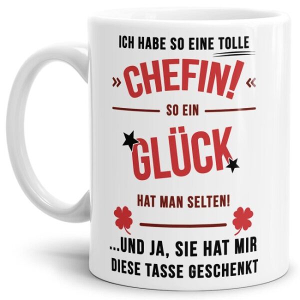 Spruchtasse als Geschenkidee für Mitarbeiter und Mitarbeiterinnen. Eine kleine Aufmerksamkeit von der Chefin zum Geburtstag