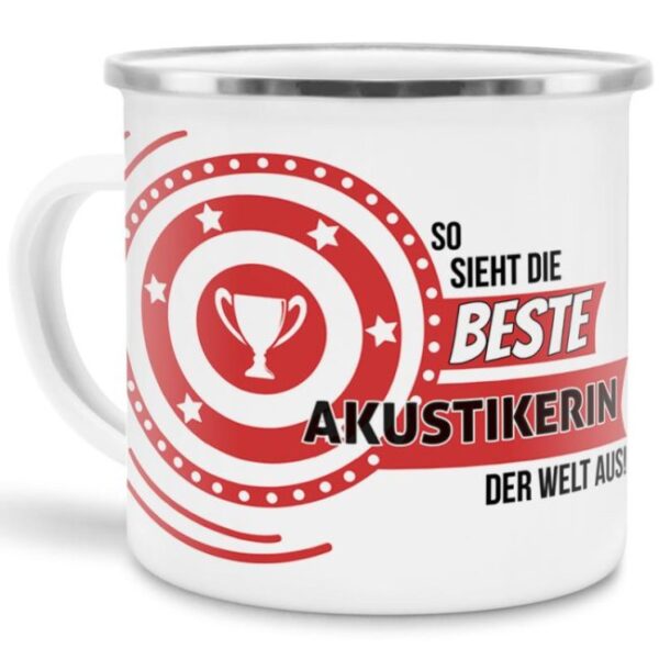 Berufe-Tasse mit lustigem Spruch - So sieht die beste Akustikerin aus - ist eine ideale Geschenkidee passend zu jedem Anlass. Unsere Berufe-Tassen...