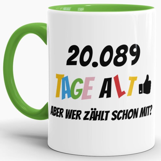 Lustige Tasse als Geburtstagsgeschenk zum 55. Geburtstag - Wer zählt schon die Tage - mit Lebensjahren in Tagen. Ein witziges Geschenk zum...