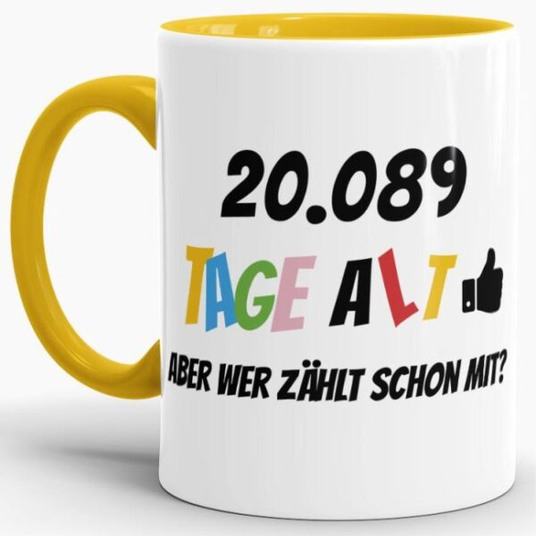 Lustige Tasse als Geburtstagsgeschenk zum 55. Geburtstag - Wer zählt schon die Tage - mit Lebensjahren in Tagen. Ein witziges Geschenk zum...