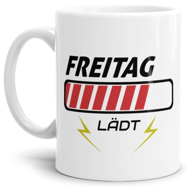 Witzige Bürotasse mit Spruch. Ihr hasst den Montag? Und feiert das Wochenende? Dann ist diese Tasse mit lustigem Spruch - Freitag... Lädt - genau...