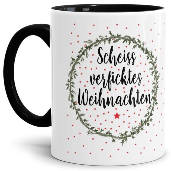 Lustige Weihnachtstasse mit Spruch - Scheiss verficktes Weihnachten! Eine witziges Mitbringsel in der Adventszeit für alle grummeligen...