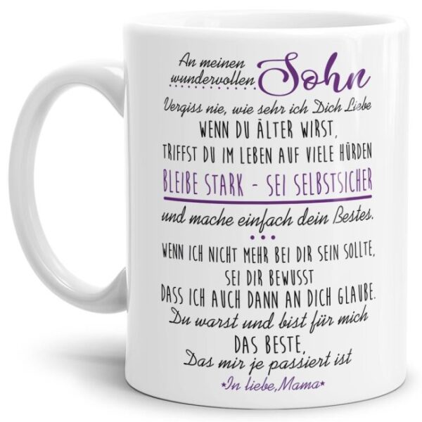 Die Keramiktasse mit süßem Spruch von Mama für den Sohn - Weiß - ist ein tolles Geschenk zum Geburtstag