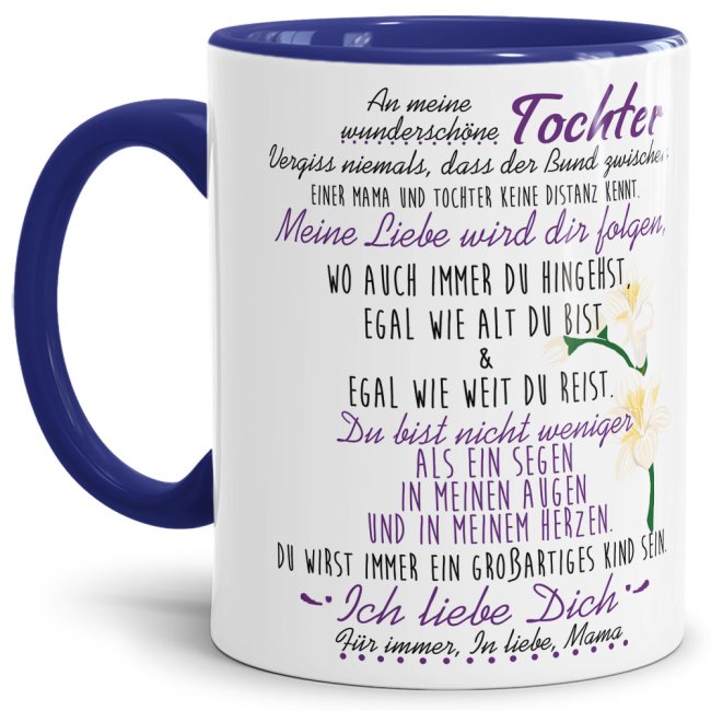 Die Keramiktasse mit süßem Spruch von Mama für die Tochter - Innen & Henkel Dunkelblau - ist ein tolles Geschenk zum Geburtstag