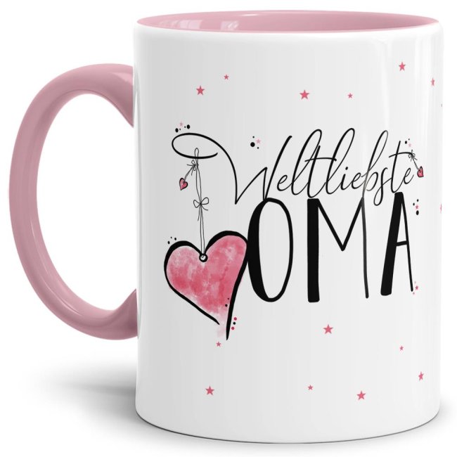 Diese Tasse aus hochwertiger Keramik - Weltliebste Oma - Innen & Henkel Rosa - ist ein tolles Geschenk zum Geburtstag