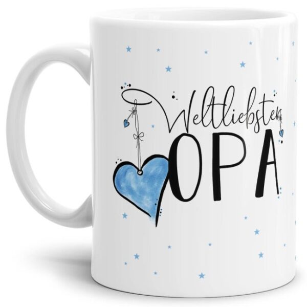 Diese Tasse aus hochwertiger Keramik - Weltliebster Opa - Weiß - ist ein tolles Geschenk zum Geburtstag