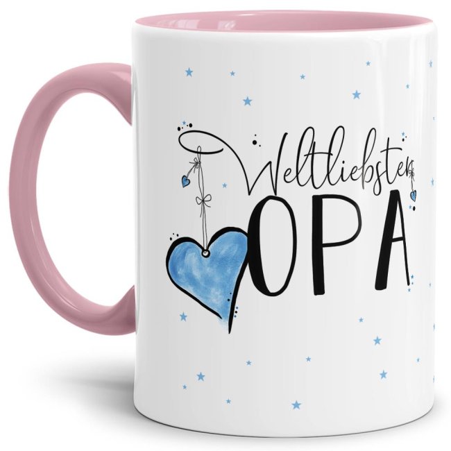 Diese Tasse aus hochwertiger Keramik - Weltliebster Opa - Innen & Henkel Rosa - ist ein tolles Geschenk zum Geburtstag