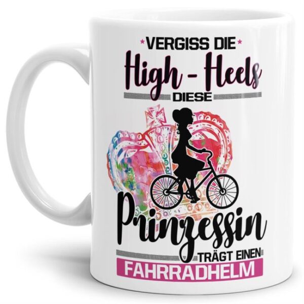 Eine echte Prinzessin trägt nicht nur High-Heels - sie ist auch sportlich! Hochwertiger Kaffeebecher - Weiß - für jede Frau und jedes Mädchen