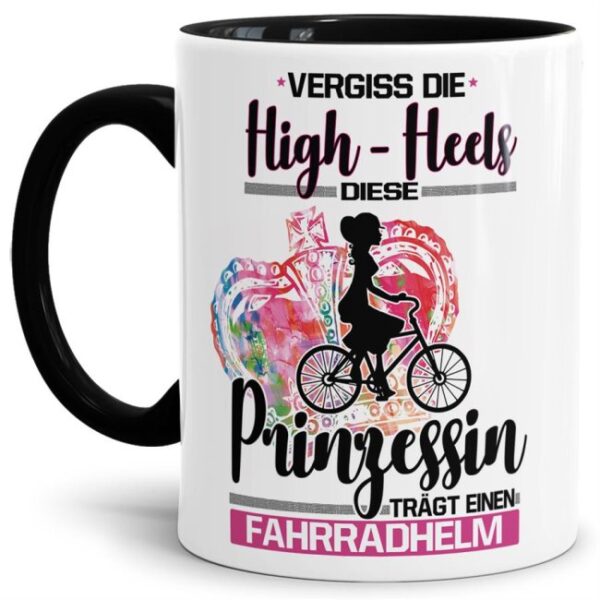 Eine echte Prinzessin trägt nicht nur High-Heels - sie ist auch sportlich! Hochwertiger Kaffeebecher - Innen & Henkel Schwarz - für jede Frau und...