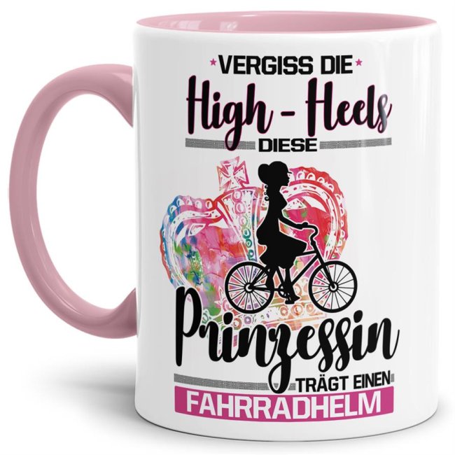 Eine echte Prinzessin trägt nicht nur High-Heels - sie ist auch sportlich! Hochwertiger Kaffeebecher - Innen & Henkel Rosa - für jede Frau und...