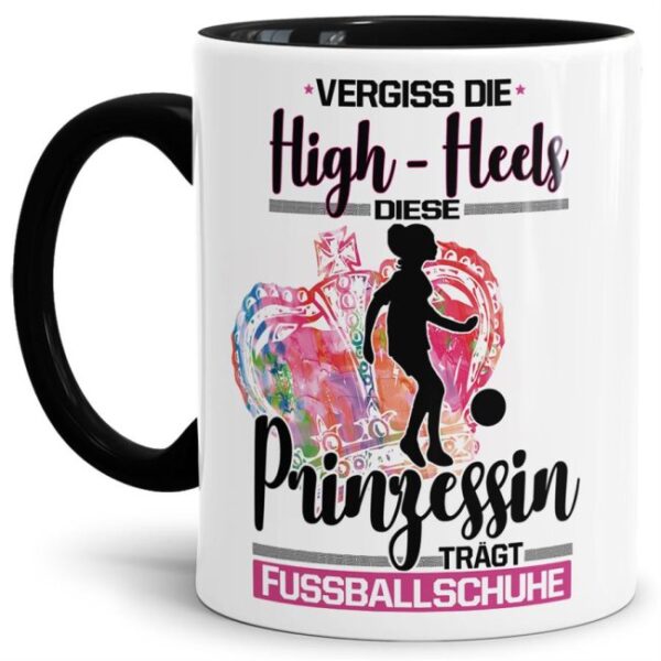 Eine echte Prinzessin trägt nicht nur High-Heels - sie ist auch sportlich! Hochwertiger Kaffeebecher - Innen & Henkel Schwarz - für jede Frau und...