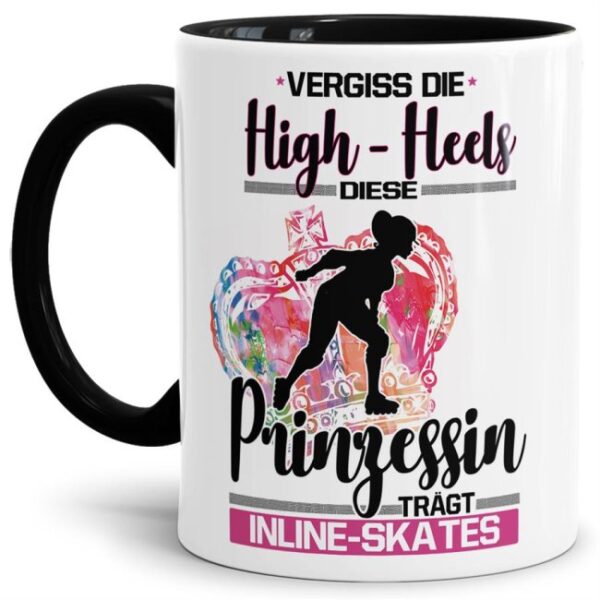 Eine echte Prinzessin trägt nicht nur High-Heels - sie ist auch sportlich! Hochwertiger Kaffeebecher - Innen & Henkel Schwarz - für jede Frau und...