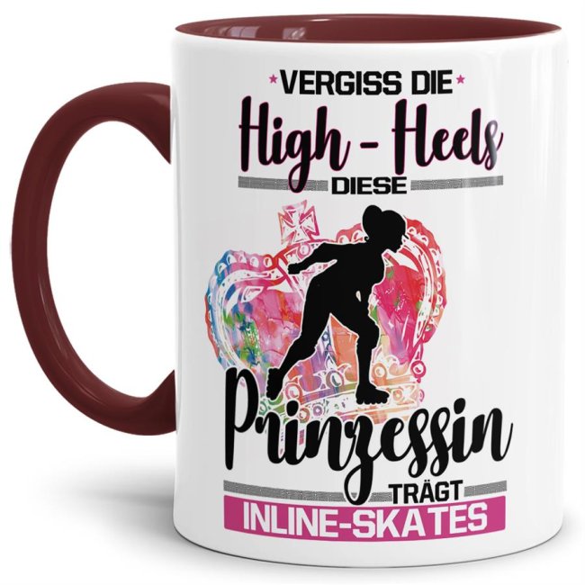 Eine echte Prinzessin trägt nicht nur High-Heels - sie ist auch sportlich! Hochwertiger Kaffeebecher - Innen & Henkel Weinrot - für jede Frau und...