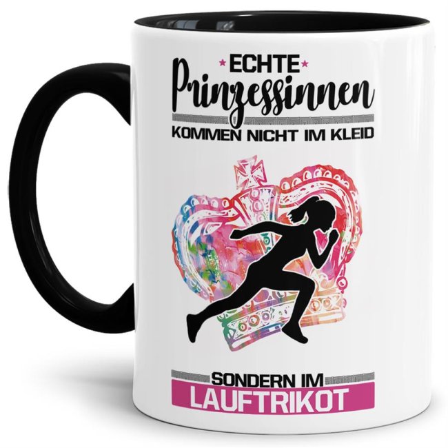 Eine echte Prinzessin trägt nicht nur High-Heels - sie ist auch sportlich! Hochwertiger Kaffeebecher - Innen & Henkel Schwarz - für jede Frau und...