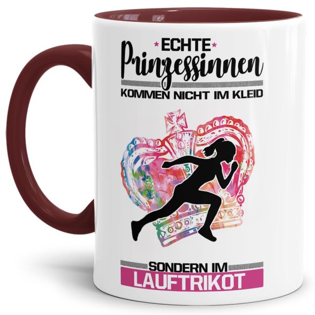 Eine echte Prinzessin trägt nicht nur High-Heels - sie ist auch sportlich! Hochwertiger Kaffeebecher - Innen & Henkel Weinrot - für jede Frau und...