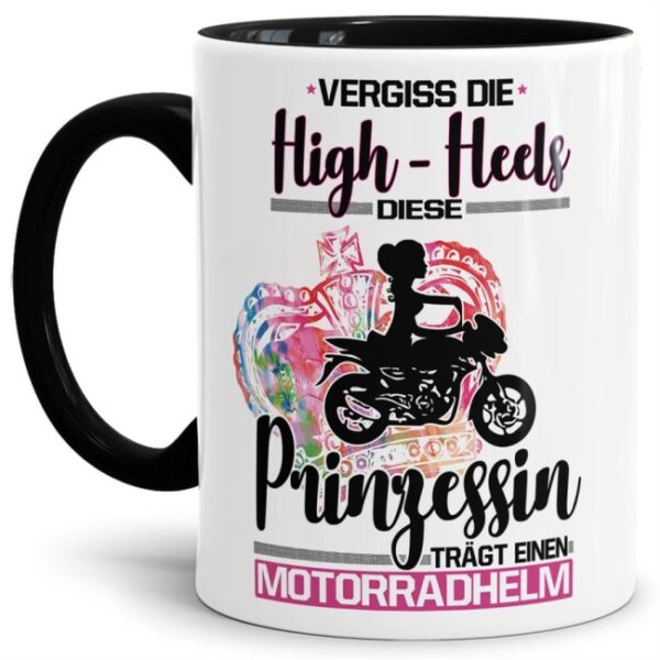 Eine echte Prinzessin trägt nicht nur High-Heels - sie ist auch sportlich! Hochwertiger Kaffeebecher - Innen & Henkel Schwarz - für jede Frau und...