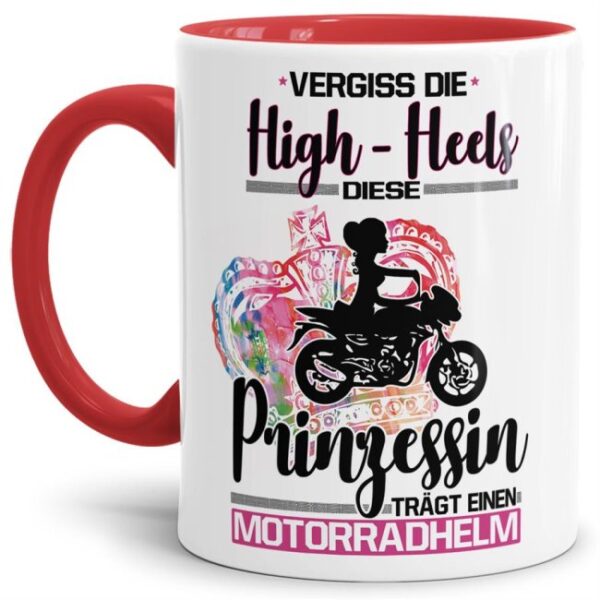 Eine echte Prinzessin trägt nicht nur High-Heels - sie ist auch sportlich! Hochwertiger Kaffeebecher - Innen & Henkel Rot - für jede Frau und jedes...