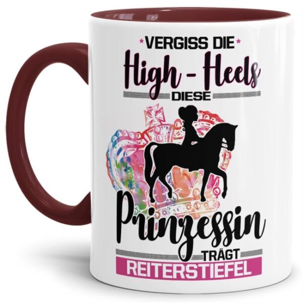 Eine echte Prinzessin trägt nicht nur High-Heels - sie ist auch sportlich! Hochwertiger Kaffeebecher - Innen & Henkel Weinrot - für jede Frau und...